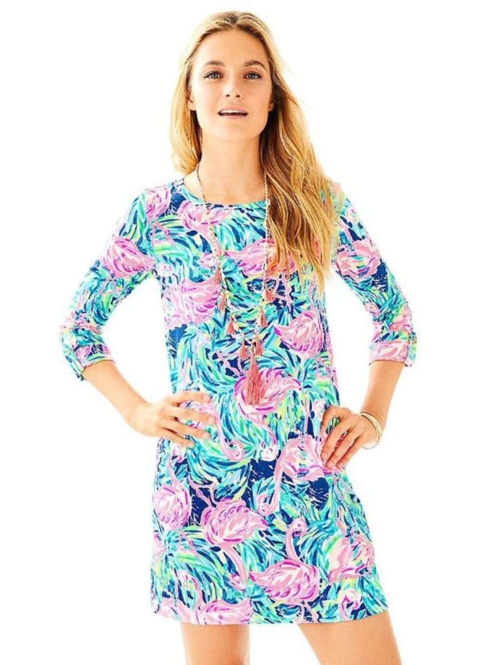 LILLY PULITZER Women's Linden A-line T-shirt Dress Size M Multi Flamenco Beach